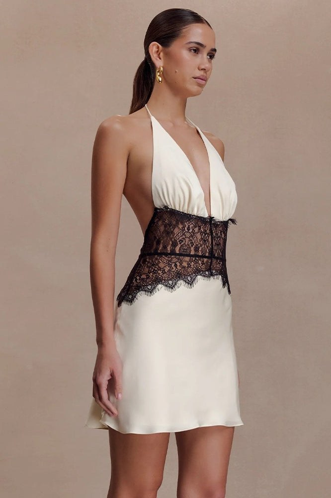 Lace Halter Hollow Open Back Slim Short Lace Dress