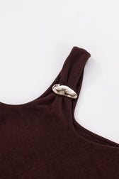 Solid Asymmetric Collar Sleeveless Tie Waist Crop Top
