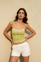 Y2K Plaid Lace Cami Top
