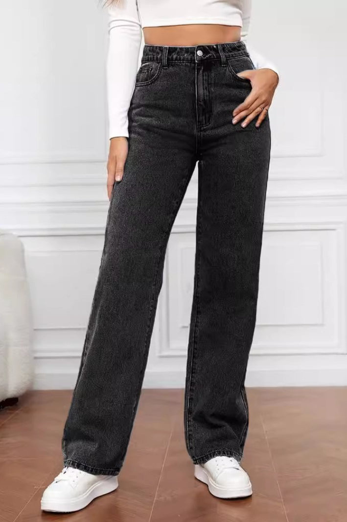 High-Waist Straight-Leg Denim Jeans
