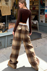Loose Fit Woolen Plaid Wide Leg Pants