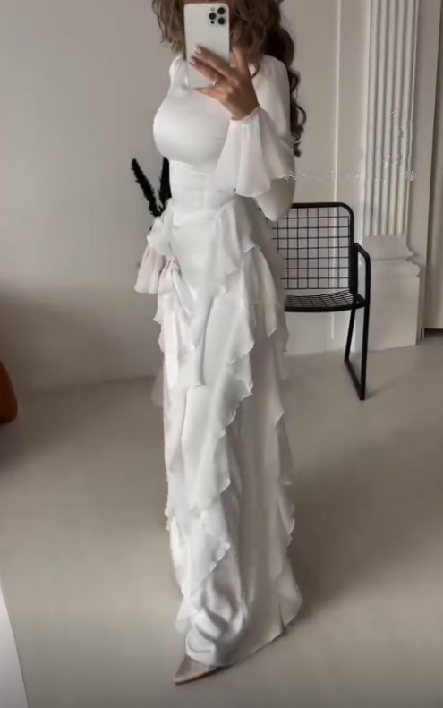 Flowing Long Sleeves A Line Ruffled Evening Dress Elegant Party Dress cc1729