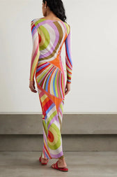 Striped Print Mesh See Through Patchwork Maxi Dress 4