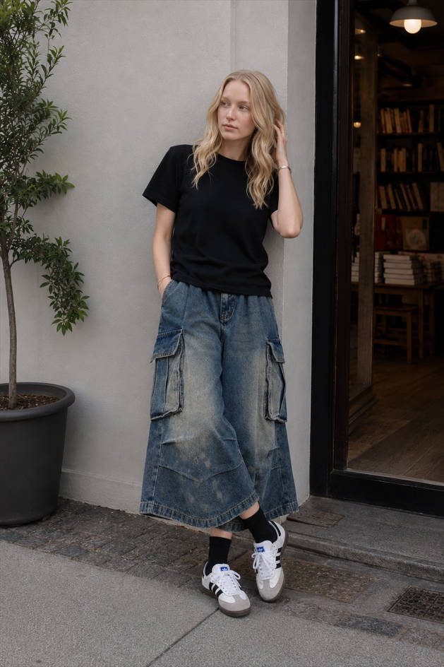 Ruched Straight-Leg Denim Jeans