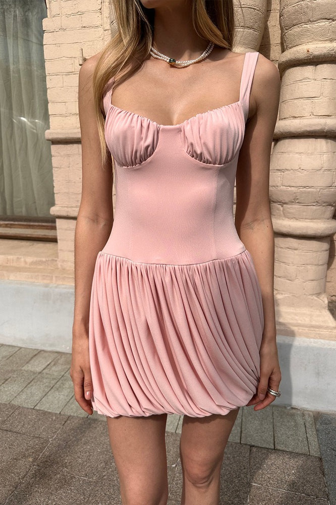 Strapless Pleated Tube Top Mini Dress