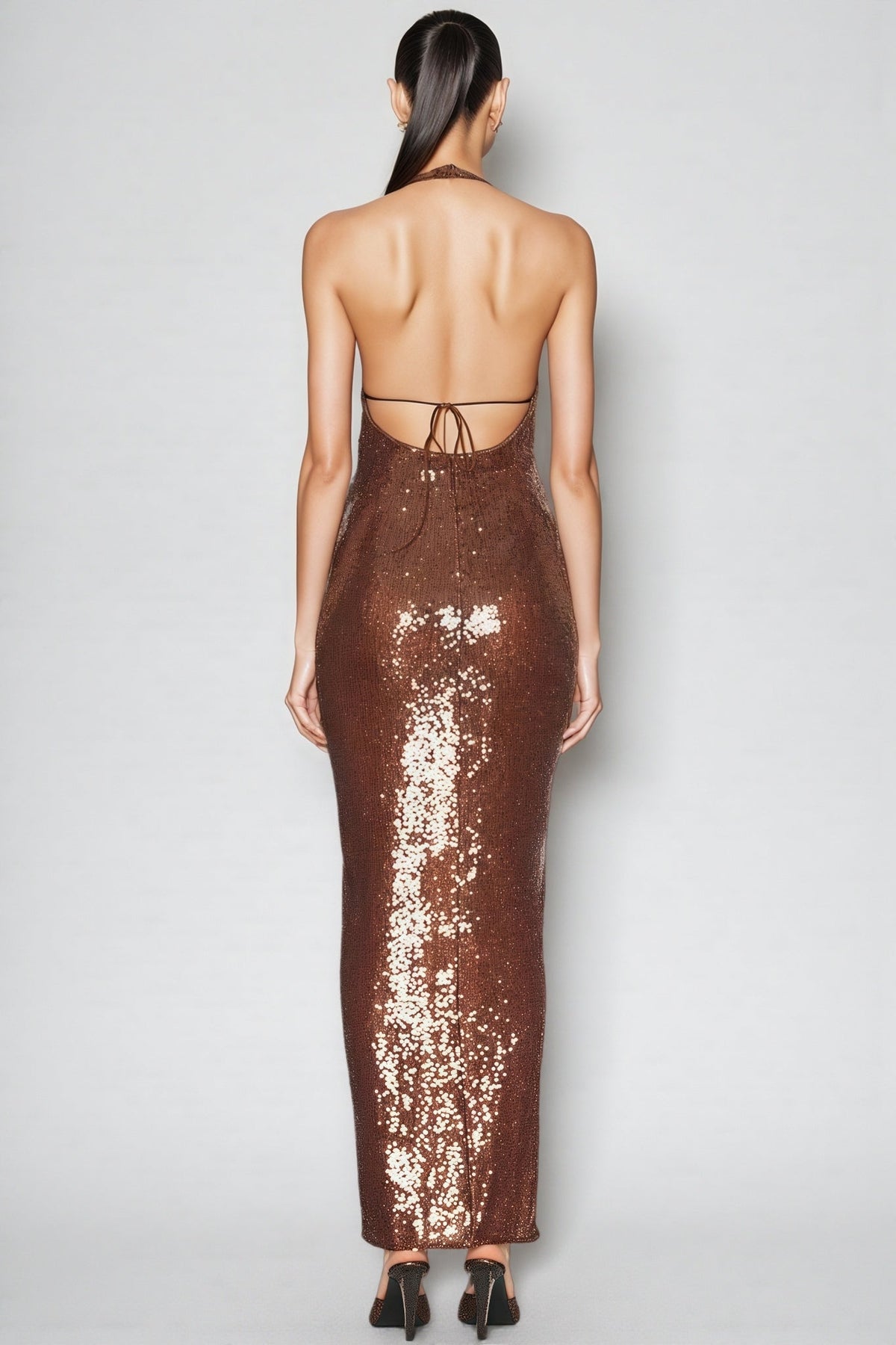 Sequin Halter Neck Backless Bodycon Maxi Dress 3