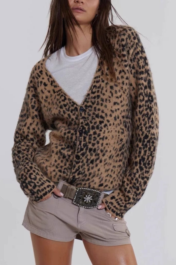 Leopard VNeck Brushed Knit Top