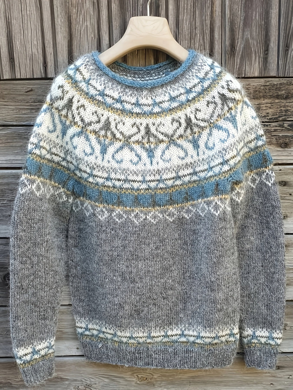 Fair Isle Crew Neck Nordic Knit Sweater