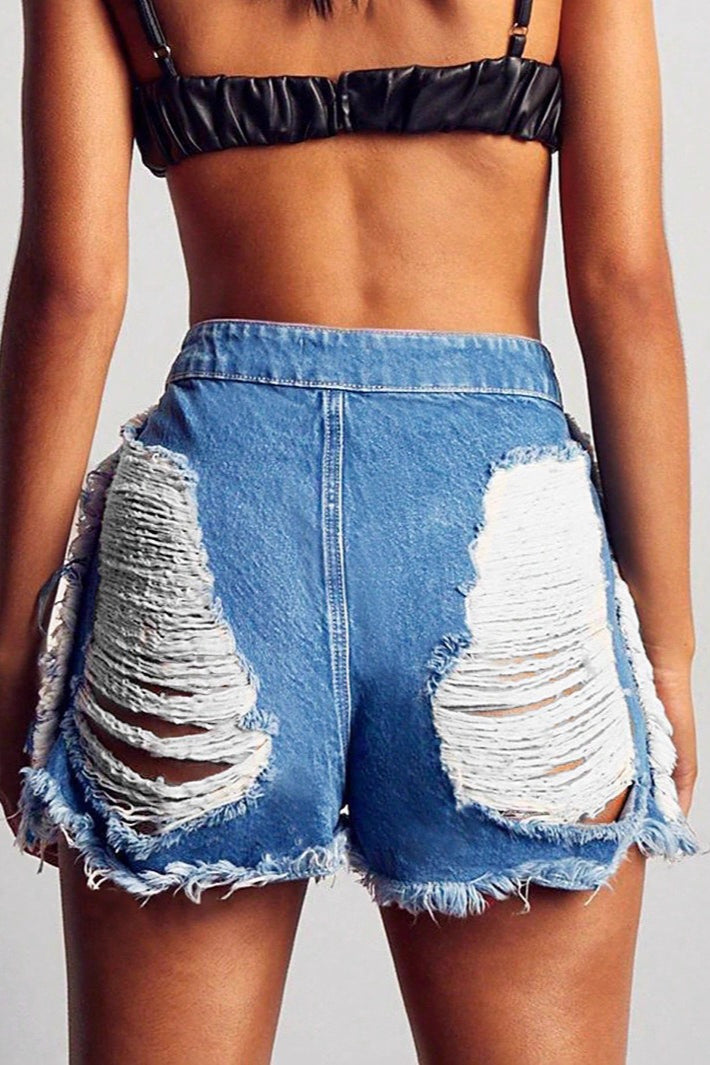 Ripped Raw Hem Jean Shorts
