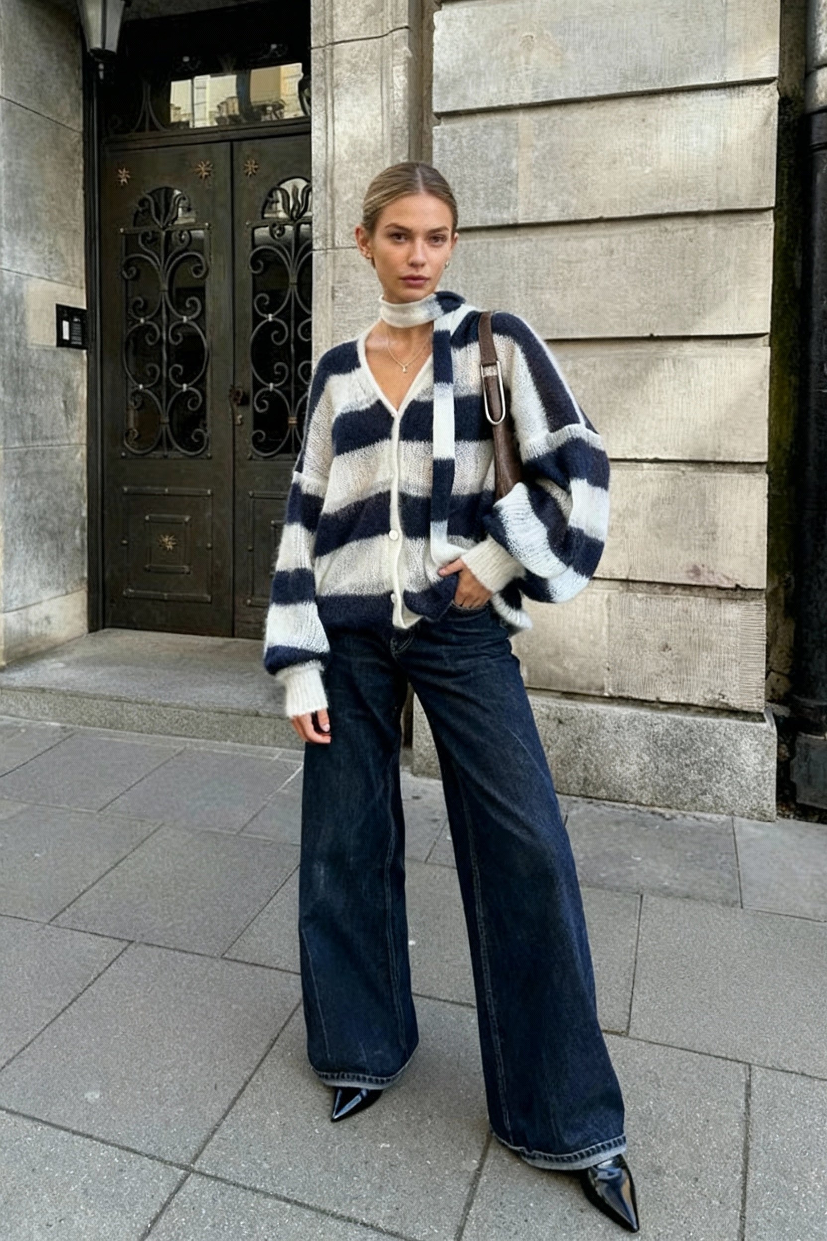 VNeck Patchwork Knit Cardigan