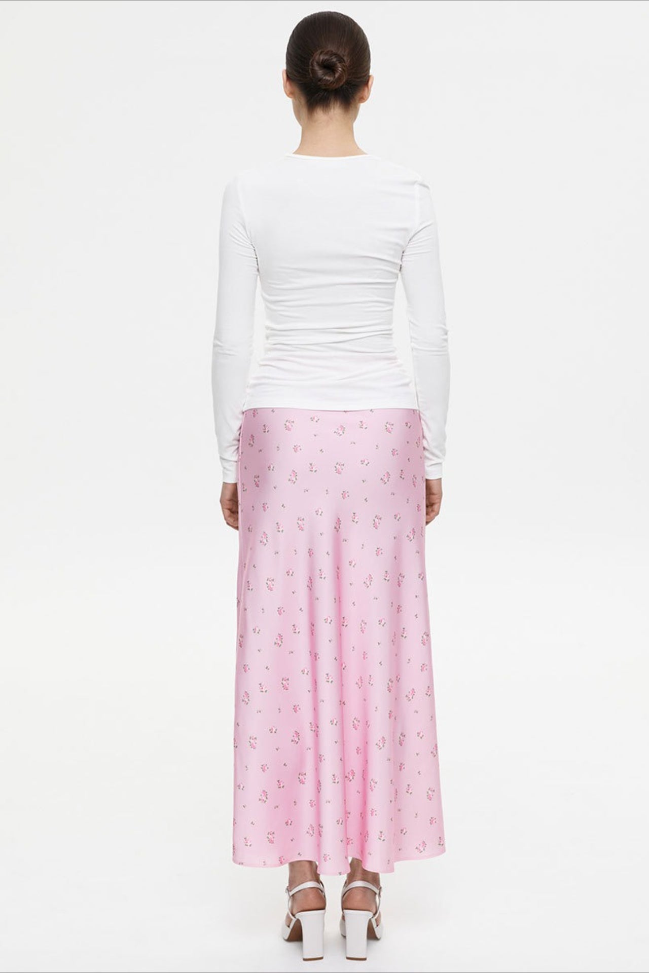 Draped Floral Print Satin Skirt