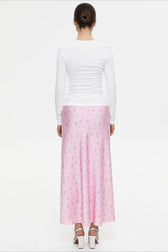 Draped Floral Print Satin Skirt