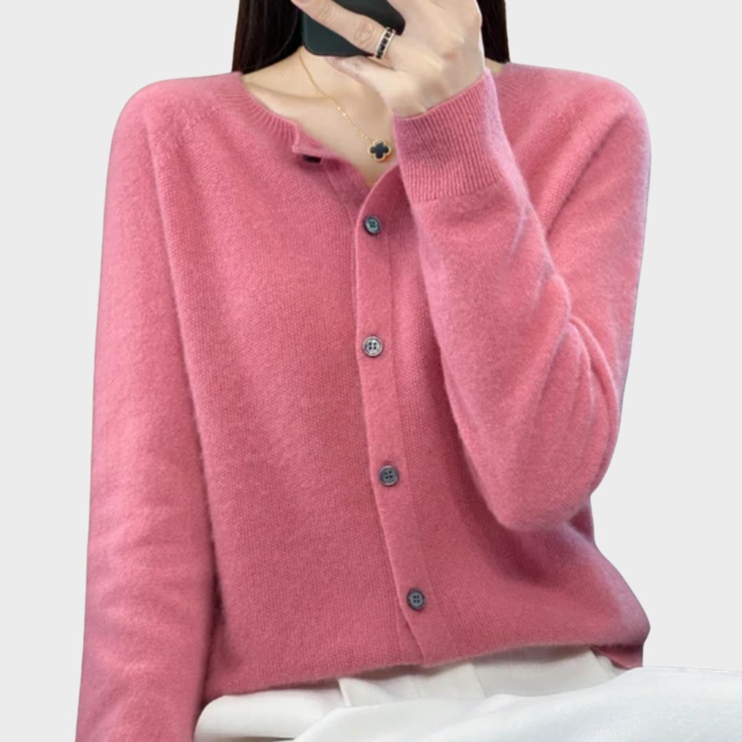 Crew Neck Button Front Long Sleeve Knit Cardigan