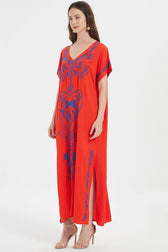 Embroidered V-Neck Short Sleeve Kaftan Maxi Dress 30