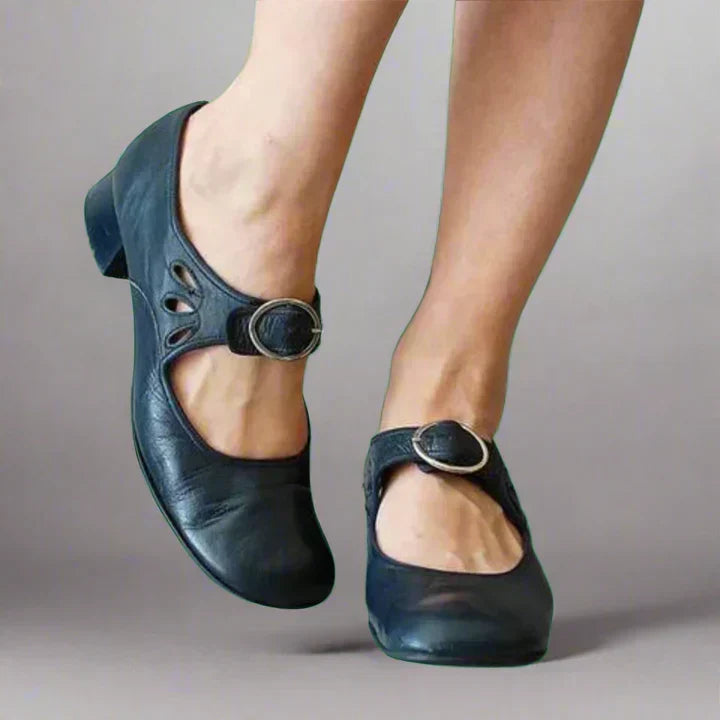 Buckle Strap Mary Jane Low Block Heel Shoes