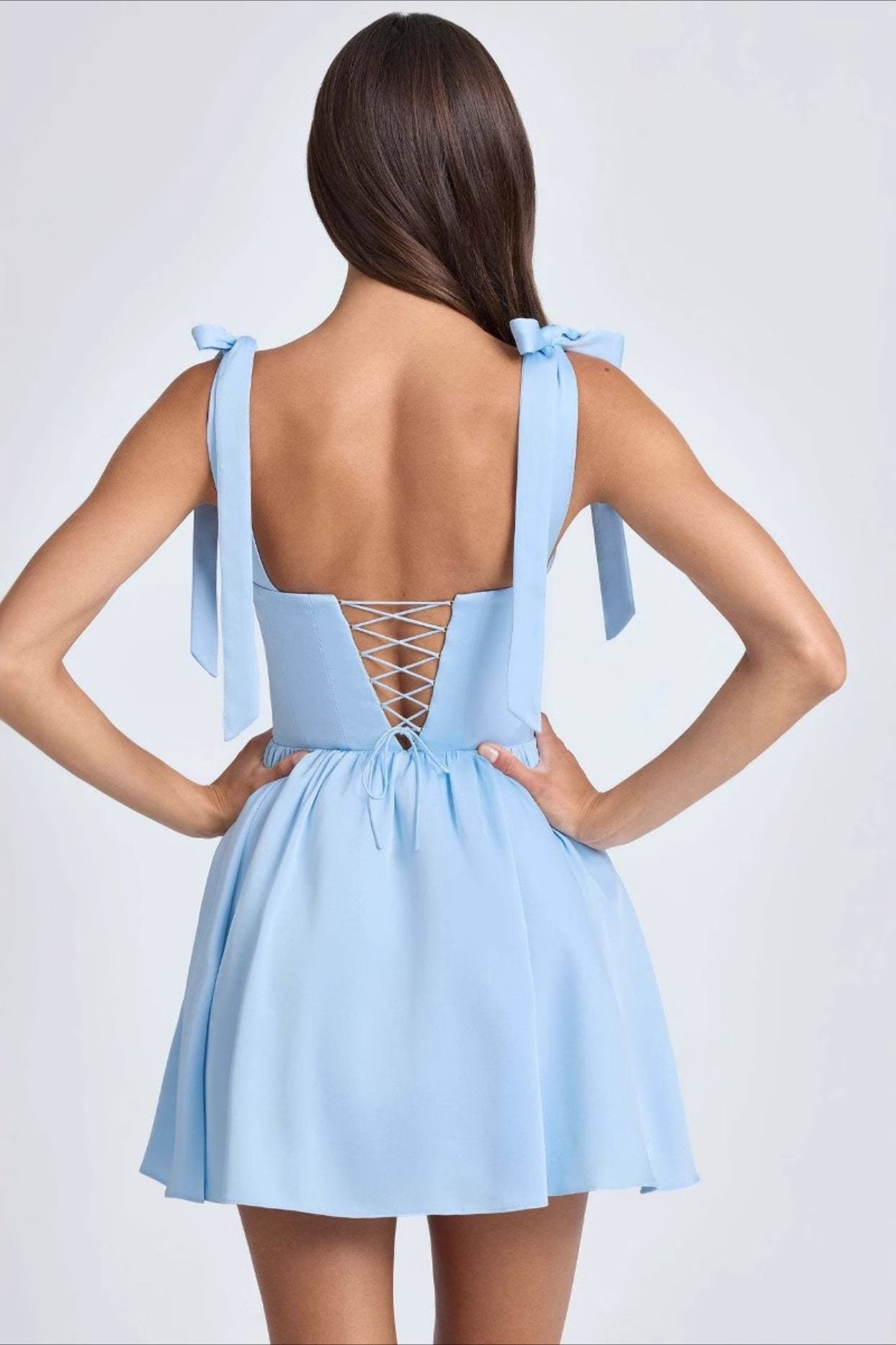 Square Neck Bow Tie Mini Dress