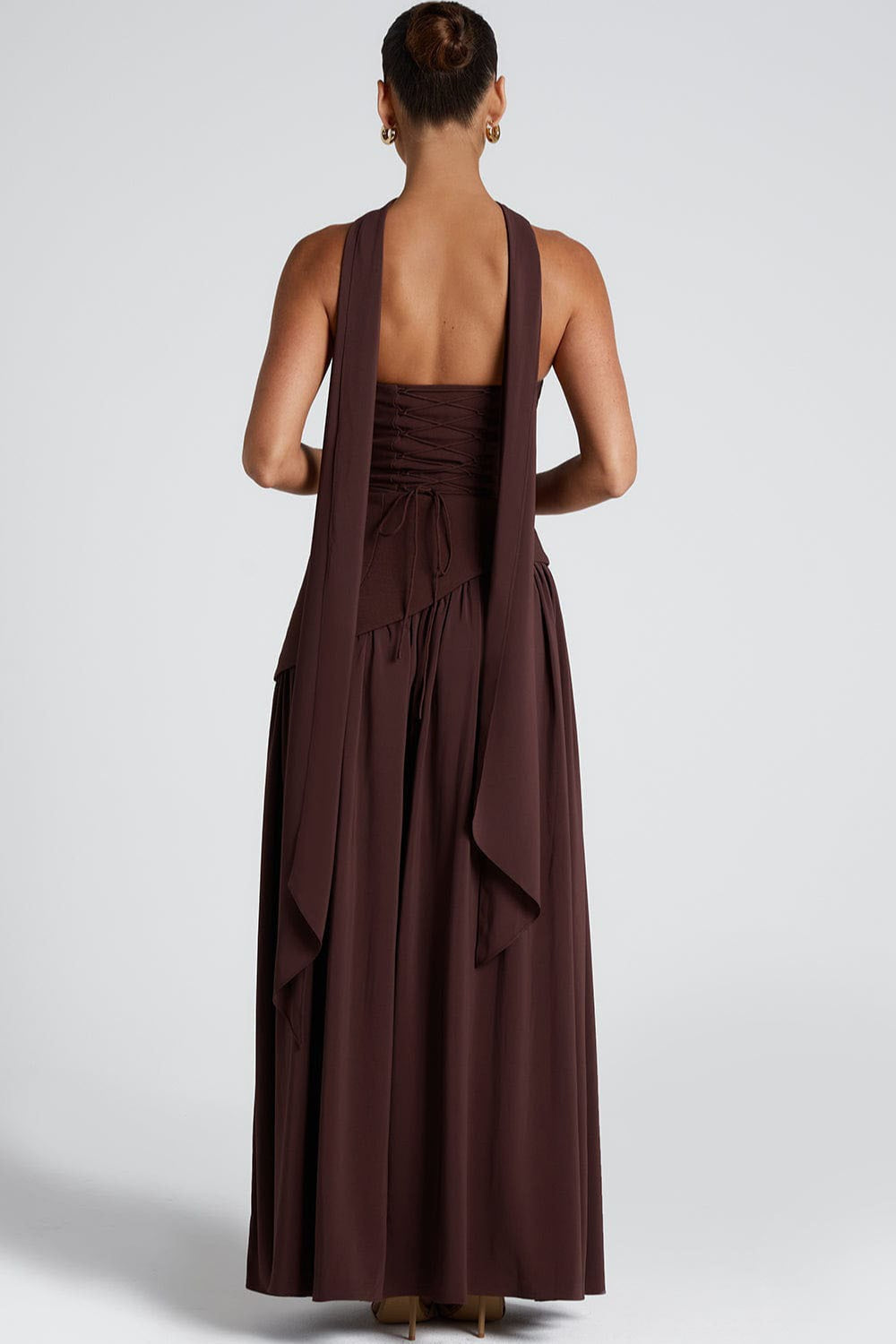 Strapless Bustier Scarf Neck High Split Maxi Dress
