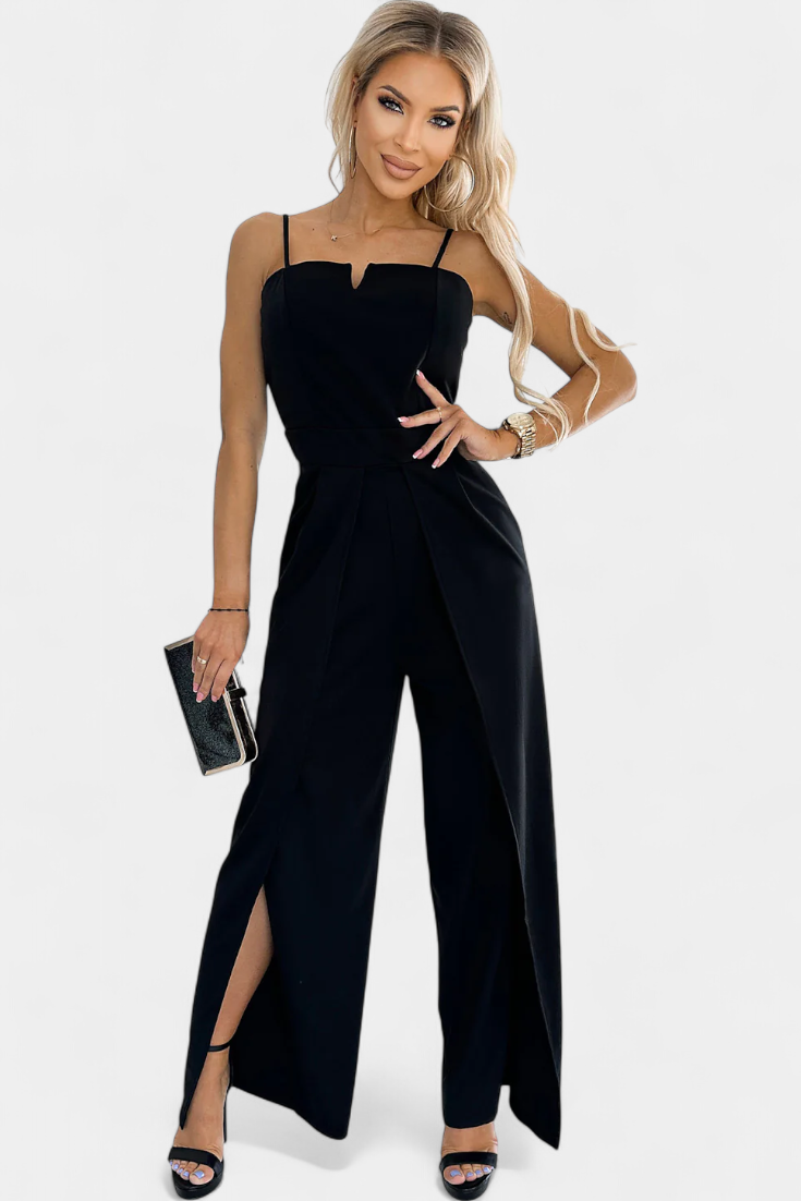 Spaghetti Strap Notch Neck Top and High Split Wide Leg Pants Two Piece Set