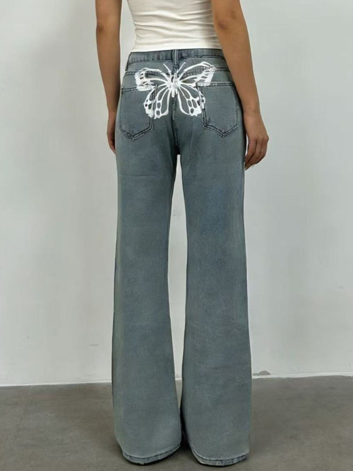 High Waist Five Pocket Full Length Wide Leg Jeans 9