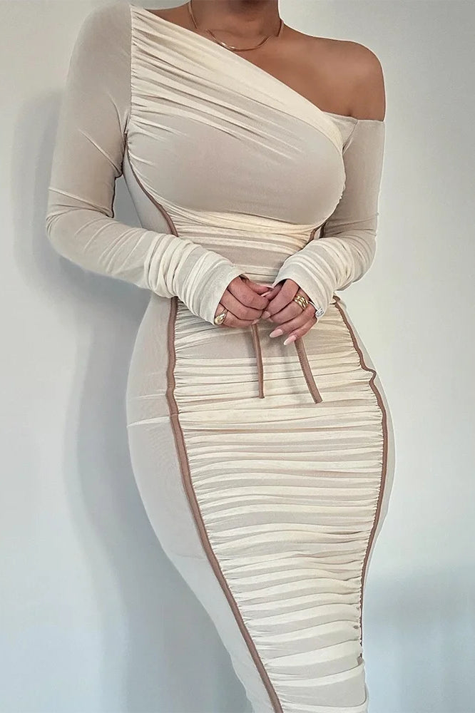 Diagonal Collar Mesh Midi Dress 4
