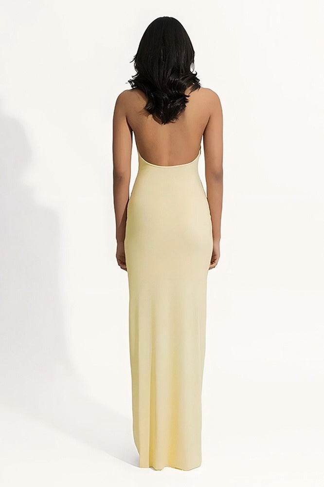 Halter Deep V Backless Bodycon Maxi Prom Dress