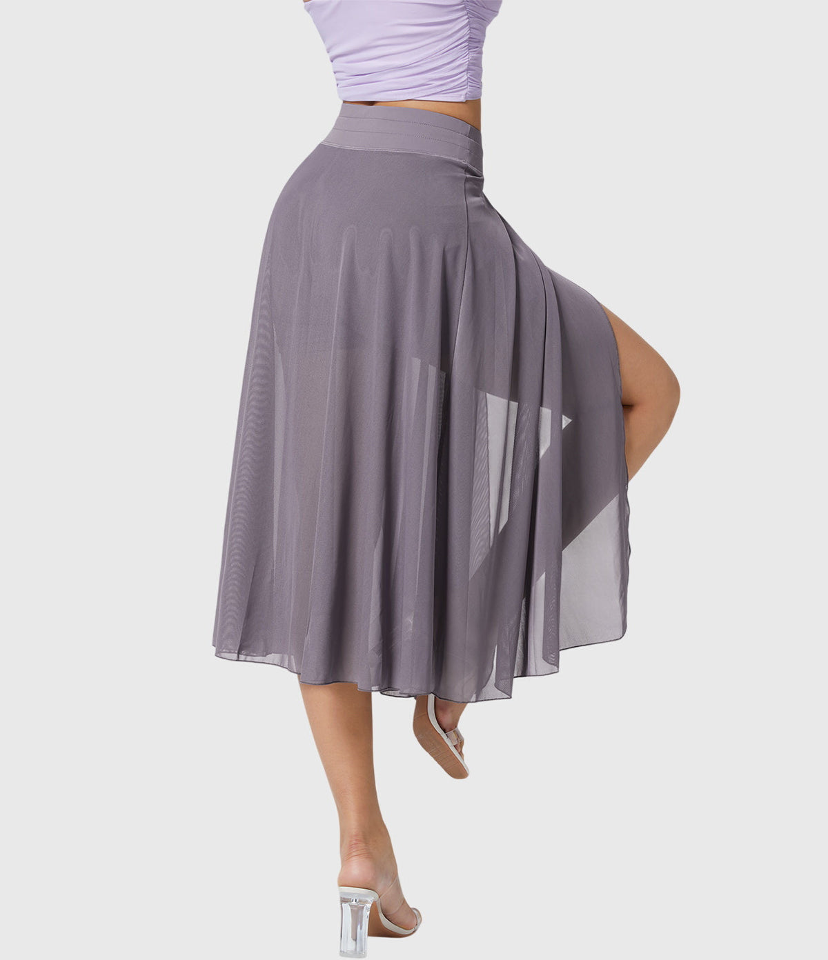 High Waist Drawstring Front Slit A-Line Midi Skirt