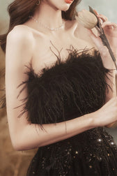 Feather Trim Ball Gown Prom Dress
