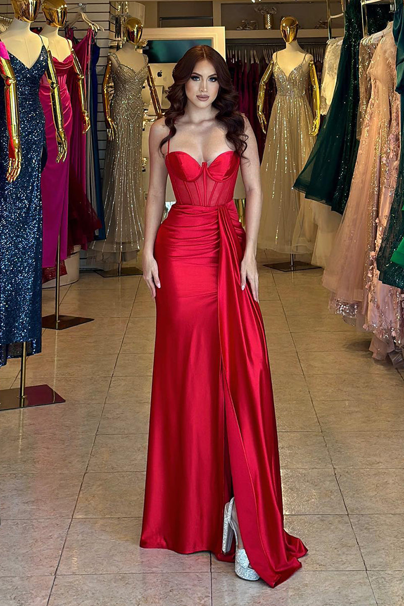 L1310 - Sheath/Column Sweetheart Satin Sleeveless Prom Evening Formal Dress