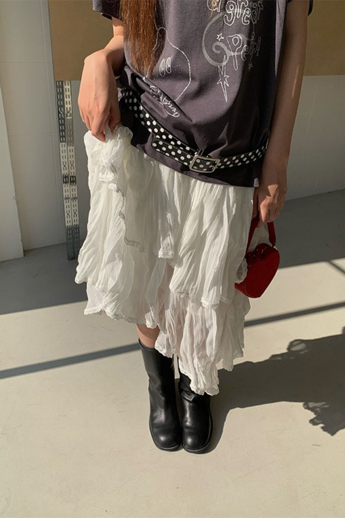 Irregular Elegant Flowy Solid Color Midi Skirt