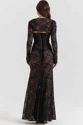 Vintage Cream White Lace Maxi Dress in Cream White - View 13