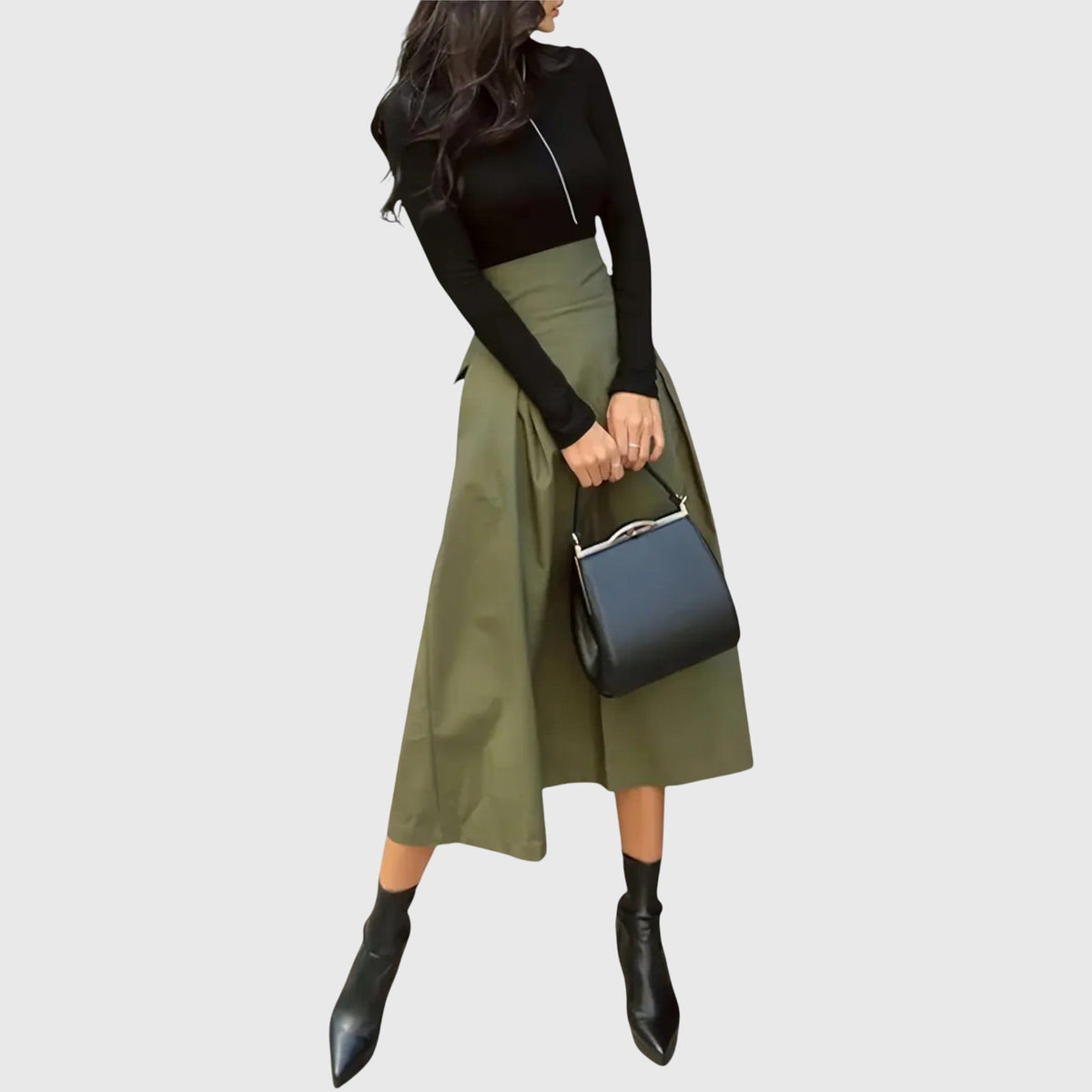 High Waist A-Line Midi Skirt