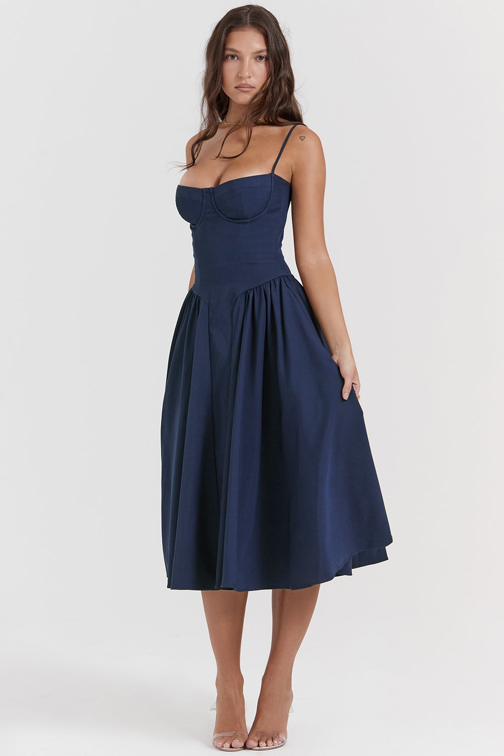 Underwire Sweetheart Corset Cami Drop Waist Full Skirt Midi Dress 8