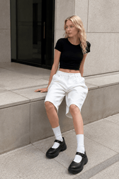 White High Waist Minimalist Wide Leg Denim Shorts