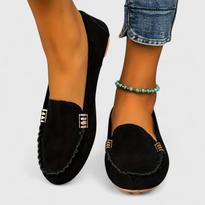 Suede Look Slip On Buckle Detail Flat Loafers