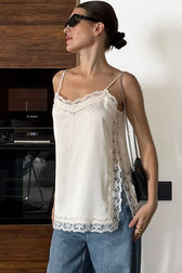 Lace Trim Satin Cami Top