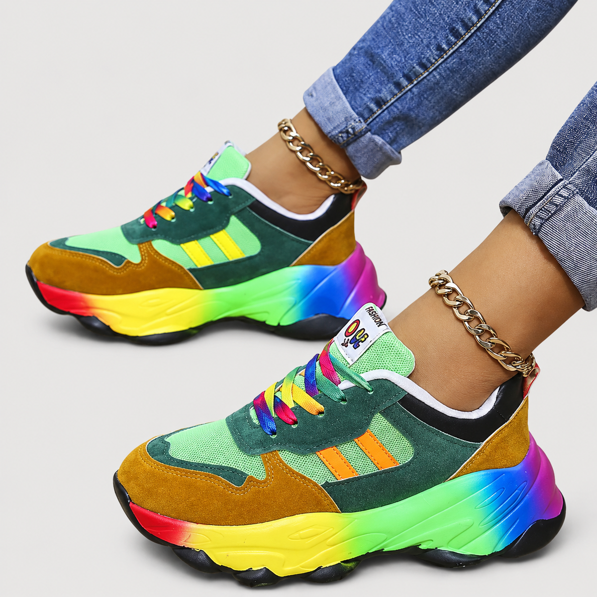 Lace Up Chunky Platform Mesh Panel Sneakers