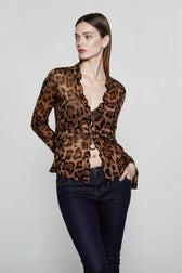 Leopard Mesh Chiffon Lace Sheer Top