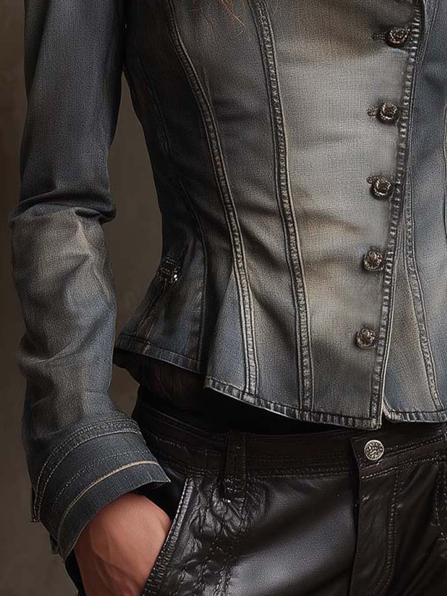 Distressed Tailored Denim Jacket