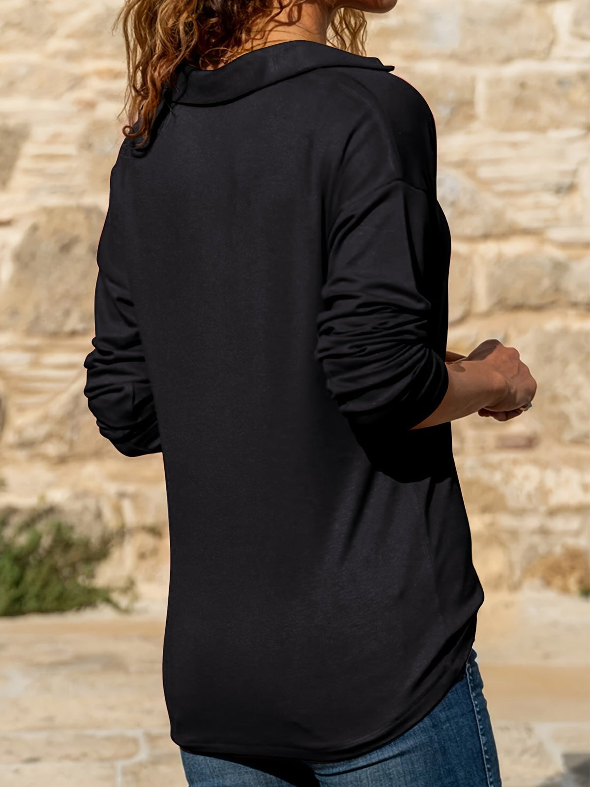 Quarter Zip Collared Long Sleeve Pullover Sweatshirt