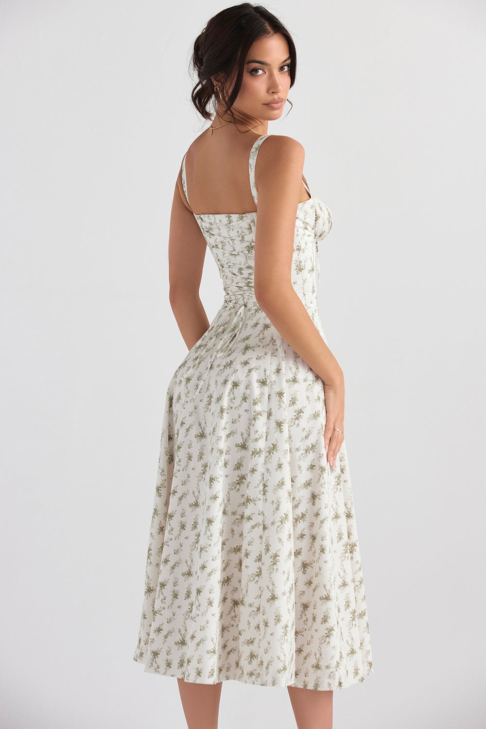 Ditsy Floral Sweetheart Tie Front Bustier High Split Maxi Dress 8