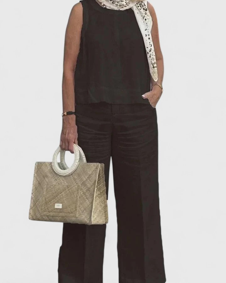 Sleeveless Top and Wide Leg Pants Two Piece Set