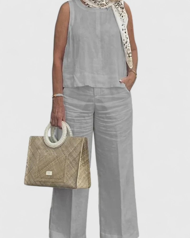 Sleeveless Top and Wide Leg Pants Two Piece Set