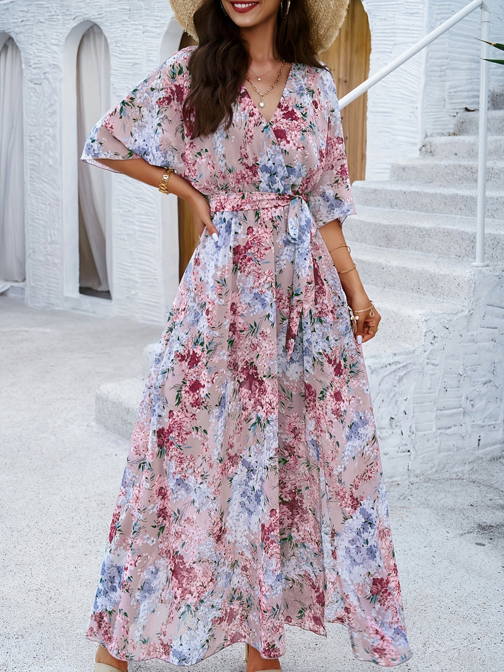 Costanza Timeless Floral Half Sleeve Maxi Dress Evening Wear Edit