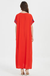 Embroidered V-Neck Short Sleeve Kaftan Maxi Dress 31