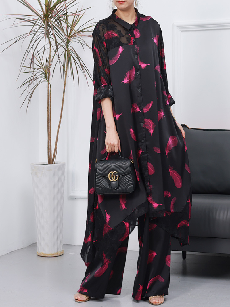 Women Cardigan Wide-leg Pants Co-ords Dress