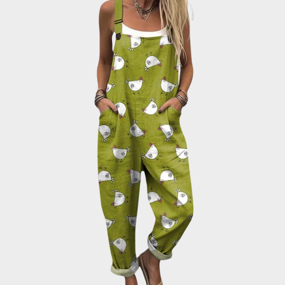 Chicken Print Sleeveless Pocket Overall Jumpsuit