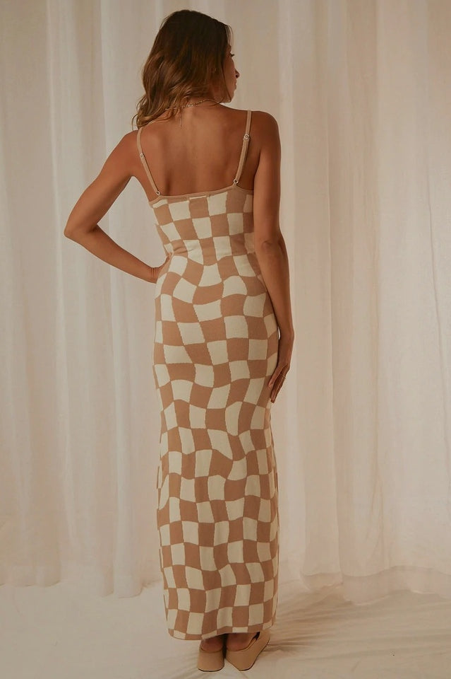 Abstract Print Knit Spaghetti Strap Bodycon Maxi Dress 22