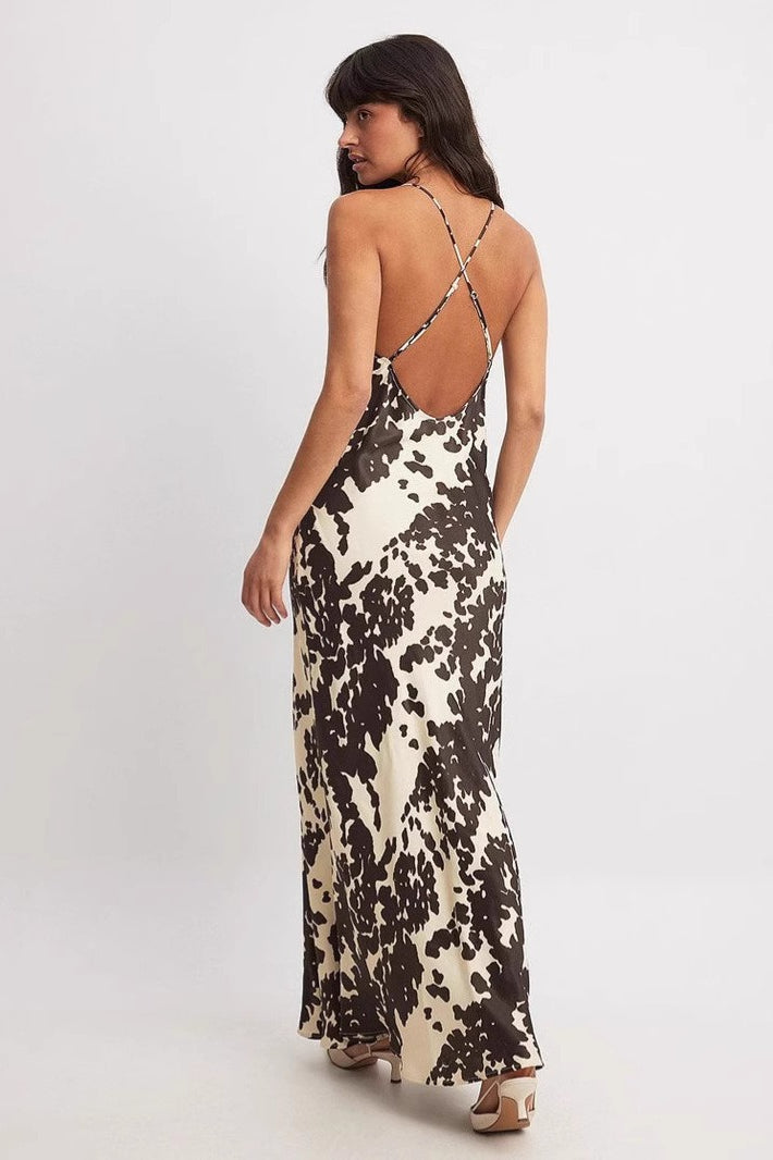 Fashion Satin Print Midi Silk Dress - View 4
