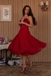 Sculpted Flower Plunge Midi Slip Dress