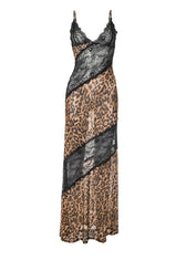 Leopard Print Halter Neck Lace Trim Mesh Maxi Dress 4